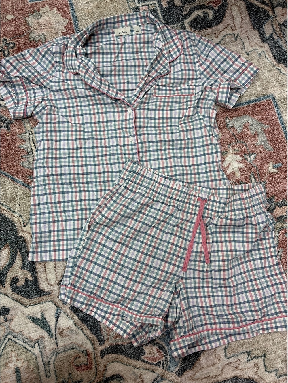 L.L.Bean Women's Medium Plaid Short Sleeve Pajama Set